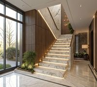 Escalier intérieur en pierre naturelle de conception moderne d'utilisation d'appartement de haute qualité avec des escaliers de poutre d'acier de balustrade en verre