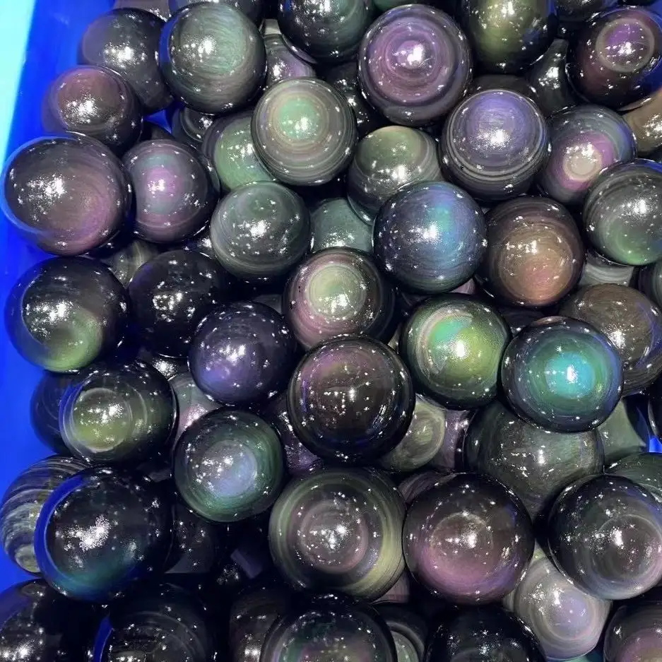 Highly Polished Natural Rainbow Flash Black Obsidian Crystal Ball Sphere