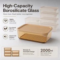 Boîte à lunch en verre hermétique 1800 ml avec couvercle en silicone, anti-fuite, qualité alimentaire, compatible micro-ondes, récipient de stockage alimentaire pour la cuisine