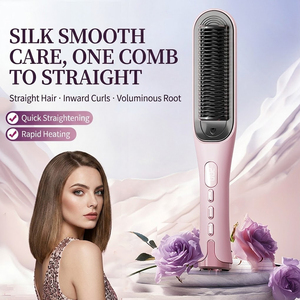 Brosse lissante pour cheveux, ions négatifs, 2 en 1, peigne chauffant <span class=keywords><strong>anti</strong></span>-frisottis, outil de lissage et de bouclage pour salon et usage domestique - Product Image 1
