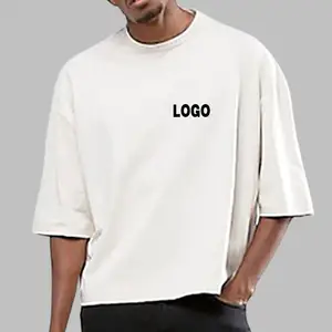 Camiseta blanca unisex cortada y cosida Camiseta de algodón en blanco de gran tamaño de alta calidad Boxy Fabricantes Camiseta recortada de cuello falso para hombres
