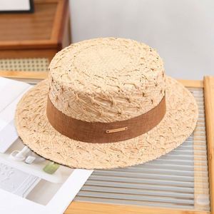 Chapeau de paille personnalisé Lafite avec ruban décoratif, à bord plat, pour femme, collection Printemps-Été 2024 - Product Image 4