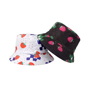 Custom Reversible Embroidered Cute Strawberry Bucket Hats Cotton Polyester Material All Over Printing for Woman Kids - Product Image 1