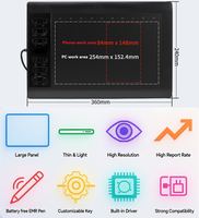 Dizüstü Bilgisayar ve Masaüstü Animatörleri için Büyük Panel Grafik Tablet 10X6 İnç EMR Kalemli - Stokta