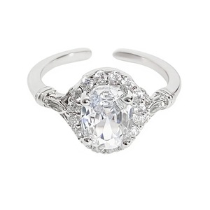 Luxe Élégant Floral Bambou Argent Plaqué Laiton avec CZ Egg Cut Anneau Ouvert Réglable pour les Femmes - Product Image 5
