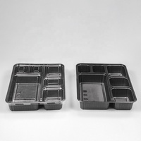 Conteneur alimentaire jetable en plastique noir PP, vente en gros d'usine, boîte à emporter pratique à 6 compartiments pour fruits et collations