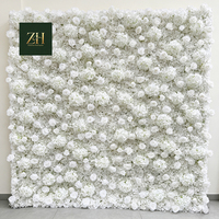 Hochwertige Simulations-Blumenwand Weiße Rosen und Hortensien Seiden-Blumenwand für Hochzeitsdekoration
