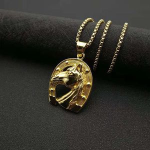 Yunnique – collier avec pendentif tête de cheval en acier inoxydable, couleur or et argent, bijoux unisexes à la mode, design du zodiaque animal - Product Image 2