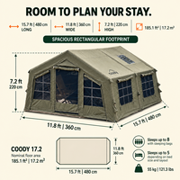 Tente gonflable familiale Coody Familia 17.2 Air - Verte, directement de l'usine, quatre saisons, portable, durable, grande tente de camping familiale pour l'extérieur
