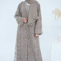 Loriya 2026 Cardigan en dentelle florale 3D fait main avec perles, Abaya pour femme avec Hjiab assorti, Vêtements pour femmes, Abaya de luxe