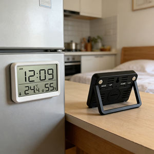ساعة منبه رقمية متعددة الوظائف فائقة النحافة وبسيطة وعصرية مع شاشة LCD كبيرة تعمل بالبطارية وصديقة للبيئة مع عرض درجة الحرارة والرطوبة - Product Image 3