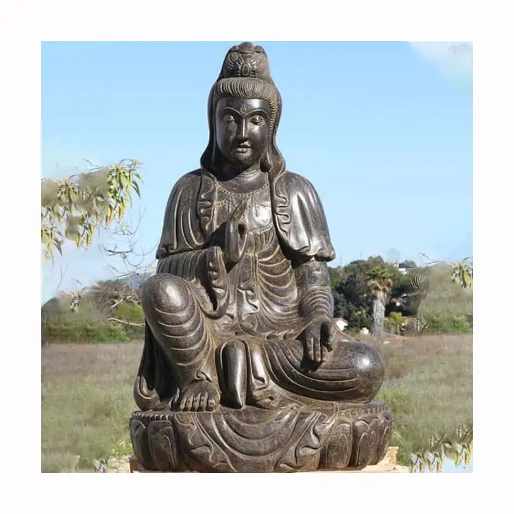 Мраморная статуя Будды Kuan Yin Pusa, скульптура, черная большая каменная статуя Будды