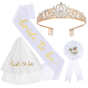 Set di 4 Pezzi Costume da <span class=keywords><strong>Sposa</strong></span> Tiara di Cristallo Corona <span class=keywords><strong>Velo</strong></span> Fascia Rosetta Distintivo <span class=keywords><strong>Accessori</strong></span> per Matrimonio WB030 - Product Image 5