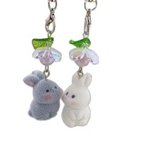 Porte-clés en peluche mignon motif lapin, fleur et parapluie, style Ins, avec impression Yiwu, pour téléphone portable et breloque de sac