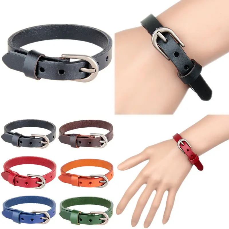 Großhandel Herren Leder Armband Armbänder Einfache Armband Gürtels chnalle Benutzer definierte PU Leder Manschette Armband für Frauen