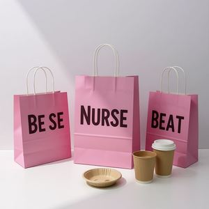 Bolsas de Papel Personalizadas para Tiendas de Bebidas, Mini Bolsas Plegables Rosadas y Marrones con Impresión de Logotipo - Product Image 1