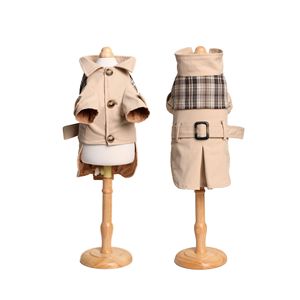 Abrigo tipo trench para perros pequeños, diseño a cuadros color camel, poliéster, ropa para mascotas de otoño e invierno con cinturón para cachorros - Product Image 3