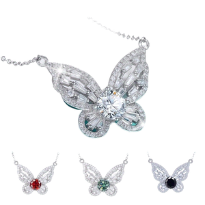 Collar de Plata S925 con Moissanita, Cadena para Clavícula con Colgante de Mariposa, Bañado en Rodio, Certificado GRA, Calidad Premium para Mujer - Product Image 1