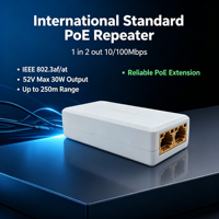Répéteur/Extendeur PoE ANPA AP-102JL Empilable 3 Ports 10/100 Mbps IEEE 802.3af/at 250m RJ45 Plug & Play pour Caméra IP