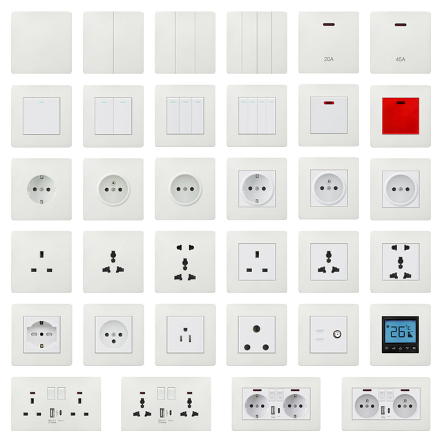FIKO Wall Switch Socket with USB/Type-c/Dimmer/Curtain/Doorbell/Light Switch and Power Outlet
