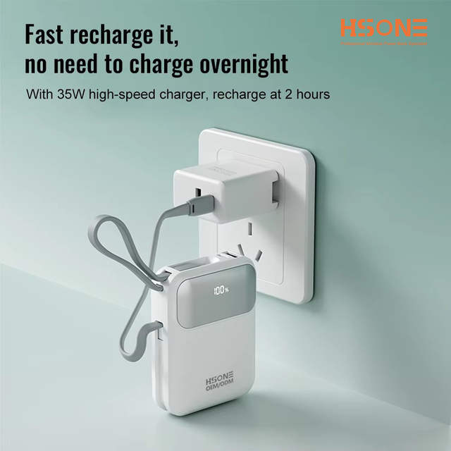 10000mah Power Bank 35W PD Quick Wall Charger 3-in-1 Portable Battery Pack with Foldable Plug for Travel On-the-Go Use