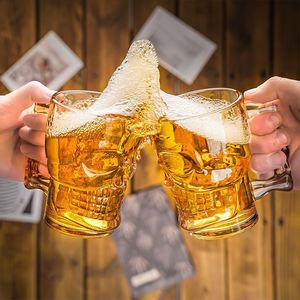 卸売りトレンドのスカルヘッド500ml鉛フリーガラス重壁ウイスキービールコーヒーグラスカップマグハンドル付き - Product Image 5