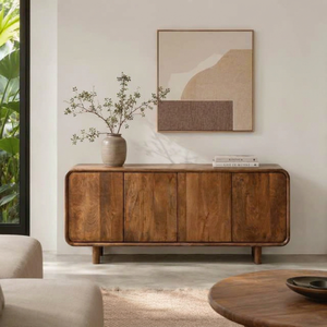 Albanaz Solid Teak Wood Modern <b>Sideboard</b> <b>Storage</b> Cabinet with Easy Assembly 4 Shelves Luxury Buffet Console for Home Furniture - Product Image 1