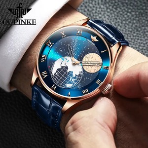Montre homme OUPINKE 3230 avec phases lunaires, bracelet en cuir véritable, mouvement automatique japonais, cadran ciel étoilé, montres de luxe pour hommes - Product Image 6