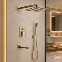 Ensemble de douche mural encastré en or brossé avec pommeau de pluie, douchette à main et bec de baignoire – Vente en gros