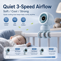 Ventilateur de poussette pieuvre multicolore avec longue autonomie, refroidissement mains libres pour la maison, le bureau et la crèche