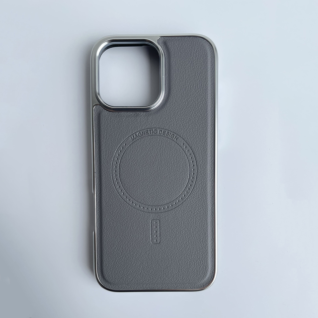 Luxury 16 Pro Leather PU Vegan Phone Case for iPhone 17 15 14 13 with Magnetic Feature and Electroplate Special Craft