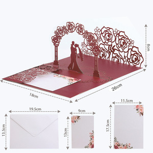 2023 luxe feuille d'or personnalisé 3d <span class=keywords><strong>pop</strong></span> up cartes Bourgogne rose invitations de mariage enveloppe pour douche nuptiale mariage - Product Image 1