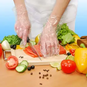 ร้านอาหารห้องครัวรับประทานอาหารถุงมือทิ้งจัดเลี้ยงถุงมือใสพลาสติก PE เกรดอาหาร