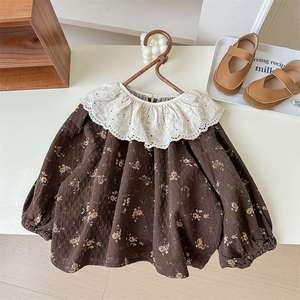 Tongxingyuan Girls Floral Print Long Sleeve Shirt With Lace Peter Pan Collar Loose Fit Autumn 2024 Cotton Blouse - Product Image 1