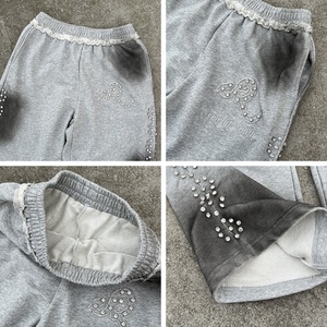 Pantalon de jogging streetwear brodé en coton, coupe baggy, évasé, style empilé, en molleton bouclette personnalisé, pour homme, jambe droite - Product Image 4