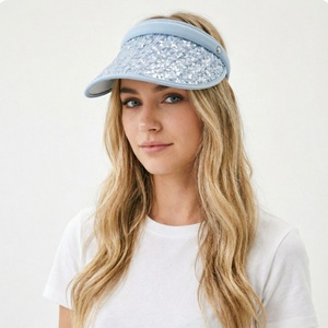Wholesale Glamorous <b>Sparkly</b> Open <b>Top</b> Sun Visor Hat for Women Sequin Glitter Custom Logo Adjustable Bling Shiny Sports Beach Cap - Product Image 3
