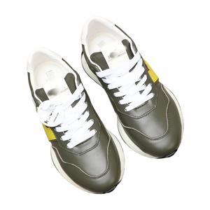 Зеленые кожаные кроссовки с желтой полосой в стиле ретро для мужчин, повседневная обувь для бега - Product Image 2