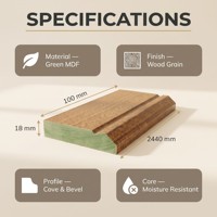 Plinthe en MDF HMR verte résistante à l'humidité, surface à grain de bois facile à découper, taille personnalisée pour murs humides