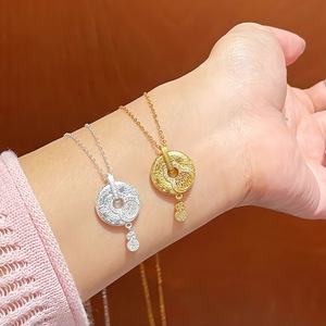 S925 Pure <b>Silver</b> Chinese Style Lucky Gourd Pendant Necklace For Women Minimalist Fashion <b>Choker</b> Everyday Wear - Product Image 3
