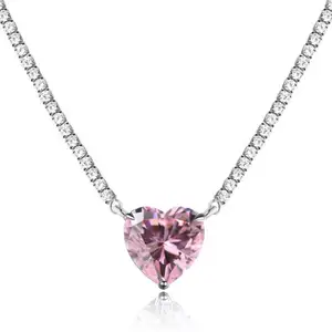 925 regalo di san valentino in argento Sterling per gioielli da donna 14.5 zirconi cubici * 14mm collana girocollo Tennis a forma di cuore