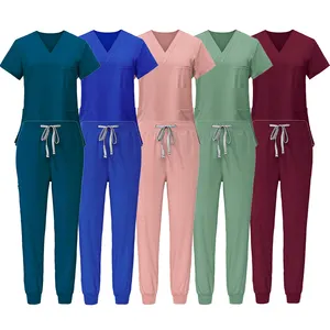 Jinteng Wholesale Stretchable Anti Wrinkle Nurse Scrubs Hospital Uniform Doctors Clothes Medical Wear V Neck Custom Scrubs