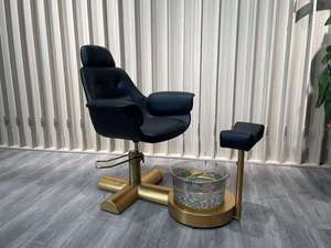 Sillón de Pedicura Moderno Tapizado con Bañera para Pies, Altura Ajustable, Color Negro y Dorado, Muebles de Salón - Product Image 2