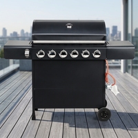 Barbecue portable pliable à 6 brûleurs GPL réglables, chariot de table extérieur, montage facile, en acier laminé à froid moderne avec revêtement en poudre