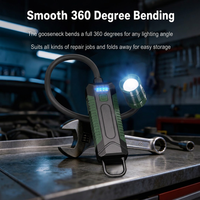 Lampe de travail LED COB rechargeable à col de cygne 360 degrés, base magnétique, type C, lampe d'inspection flexible pour réparation automobile et garage
