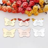 Faveurs de mariage personnalisées, cadeaux, étiquettes de faveur en acrylique miroir personnalisées en forme de papillon pour les invités, décorations de fête de mariage, étiquettes nominatives