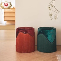 HJ HOME Tabouret de salon, tabouret de maquillage, repose-pieds, pouf à franges, fauteuil de salon, petit tabouret rond, ottoman
