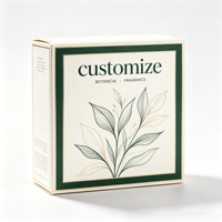 Boîte à parfum personnalisée avec logo, motif botanique vert forêt ivoire, bordure dorée, emballage écologique en gros