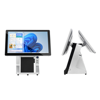 Sistema POS con Pantalla Táctil Capacitiva Doble de 15.6 Pulgadas, Terminal TPV Táctil con Base para Android o Windows, Máquina POS para Tiendas de Comida Rápida