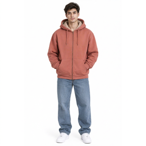Sweat à capuche zippé en molleton de coton pour homme, couleur unie, coupe classique, décontracté, imprimé numérique, écologique, hiver - Product Image 1
