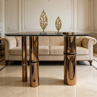 Table console personnalisable de luxe moderne minimaliste en acier inoxydable et marbre naturel, finition or rose, artistique, pour salon et chambre